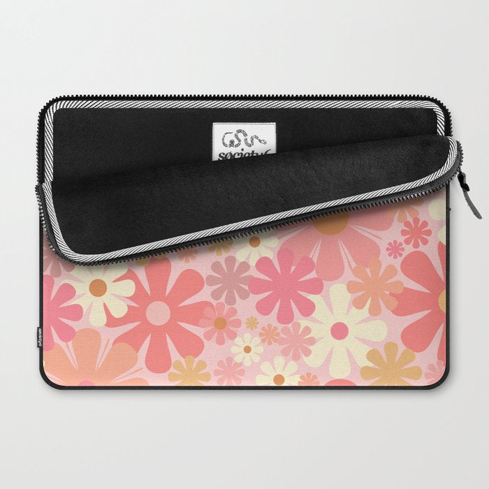 Pink Retro Flowers 60s 70s Floral Pattern in Blush Laptop Sleeve Gallery Image 2