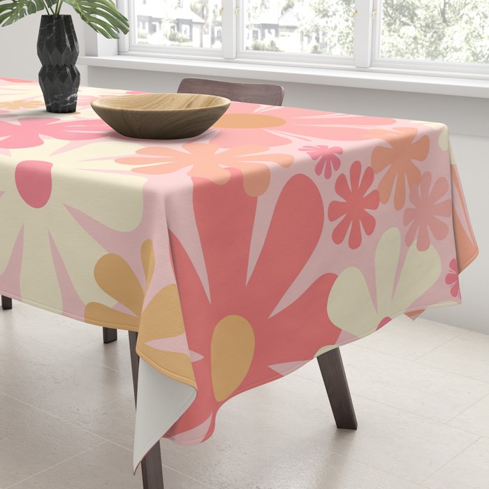 Pink Retro Flowers 60s 70s Floral Pattern in Blush Tablecloth Gallery Image 3