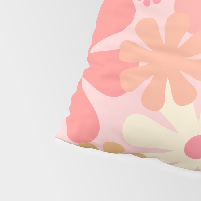Pink Retro Flowers 60s 70s Floral Pattern in Blush Pillow Sham Gallery Image 4