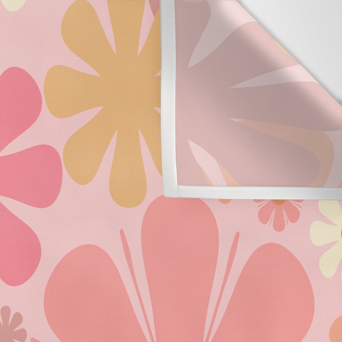 Pink Retro Flowers 60s 70s Floral Pattern in Blush Wall Tapestry Gallery Image 3