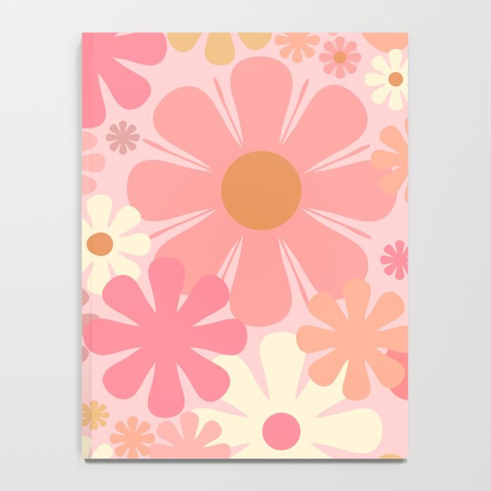 Pink Retro Flowers 60s 70s Floral Pattern in Blush Notebook Gallery Image 4