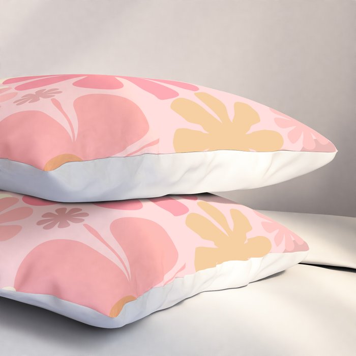 Pink Retro Flowers 60s 70s Floral Pattern in Blush Pillow Sham Gallery Image 3
