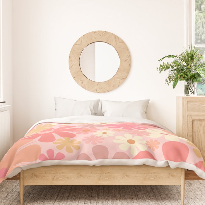 Pink Retro Flowers 60s 70s Floral Pattern in Blush Duvet Cover Gallery Image 3