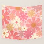 Pink Retro Flowers 60s 70s Floral Pattern in Blush Wall Tapestry Gallery Image 4