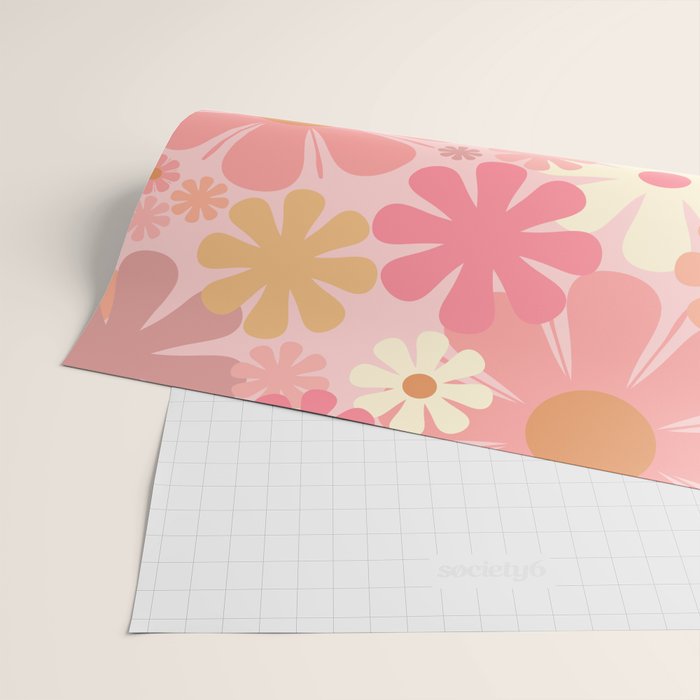 Pink Retro Flowers 60s 70s Floral Pattern in Blush Wrapping Paper Gallery Image 2