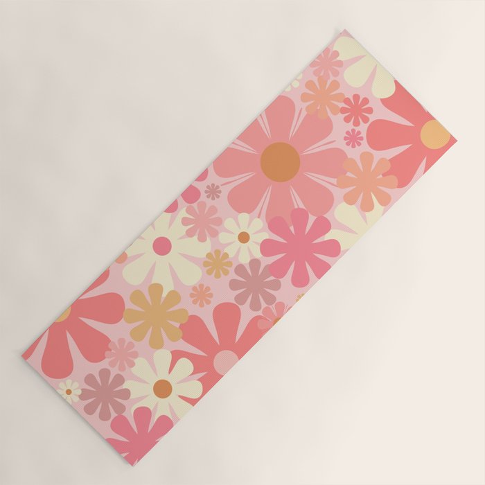 Pink Retro Flowers 60s 70s Floral Pattern in Blush Yoga Mat Gallery Image 1