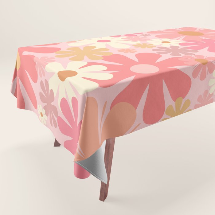Pink Retro Flowers 60s 70s Floral Pattern in Blush Tablecloth Gallery Image 1