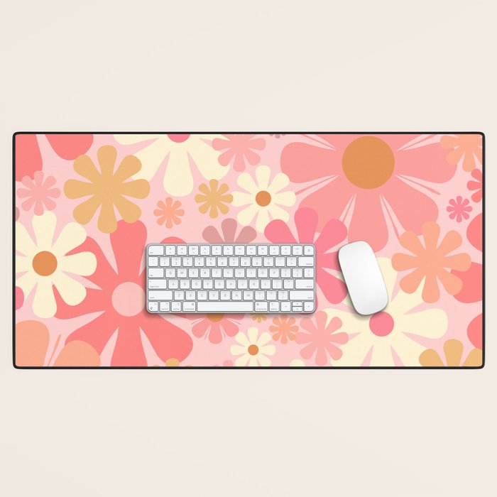 Pink Retro Flowers 60s 70s Floral Pattern in Blush Desk Mat Gallery Image 1