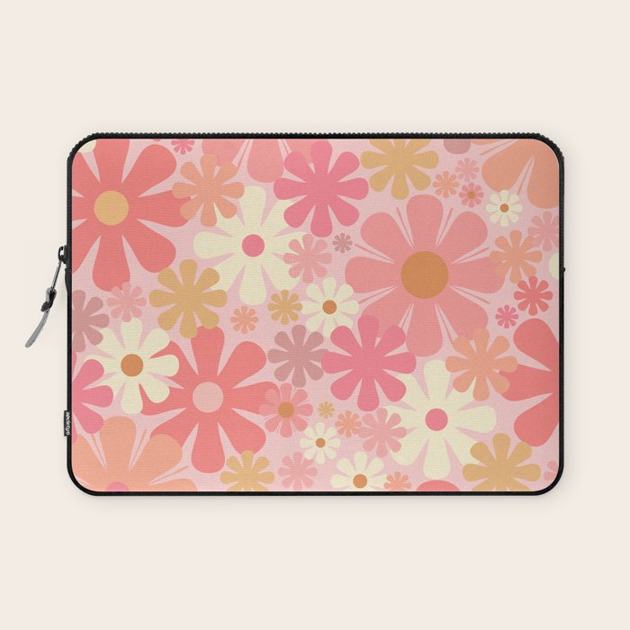 Pink Retro Flowers 60s 70s Floral Pattern in Blush Laptop Sleeve Gallery Image 1