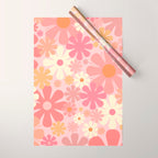 Pink Retro Flowers 60s 70s Floral Pattern in Blush Wrapping Paper Gallery Image 1