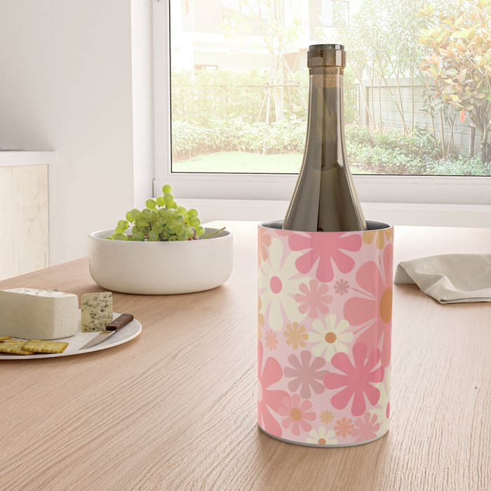 Pink Retro Flowers 60s 70s Floral Pattern in Blush Wine Chiller Gallery Image 4