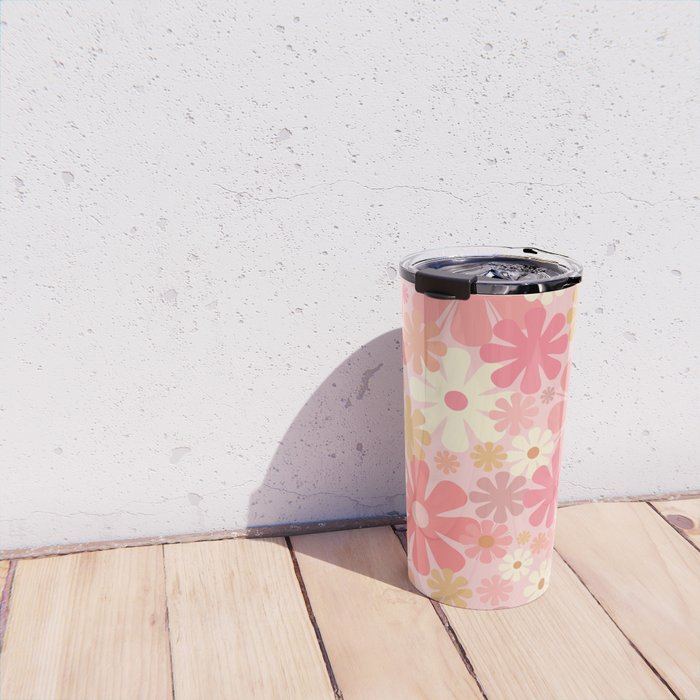 Pink Retro Flowers 60s 70s Floral Pattern in Blush Travel Mug Gallery Image 4