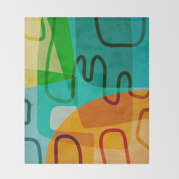 Abstract Modern Turquoise Orange Throw Blanket Gallery Image 2