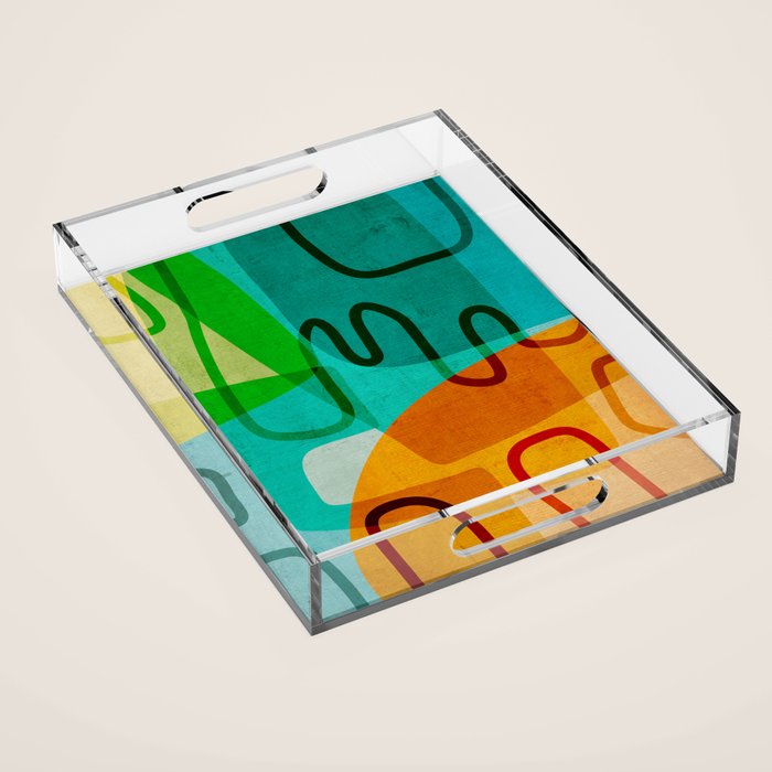 Abstract Modern Turquoise Orange Acrylic Tray Gallery Image 1