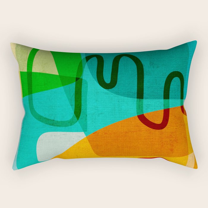 Abstract Modern Turquoise Orange Rectangular Pillow Gallery Image 2