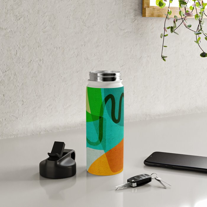 Abstract Modern Turquoise Orange Water Bottle Gallery Image 4