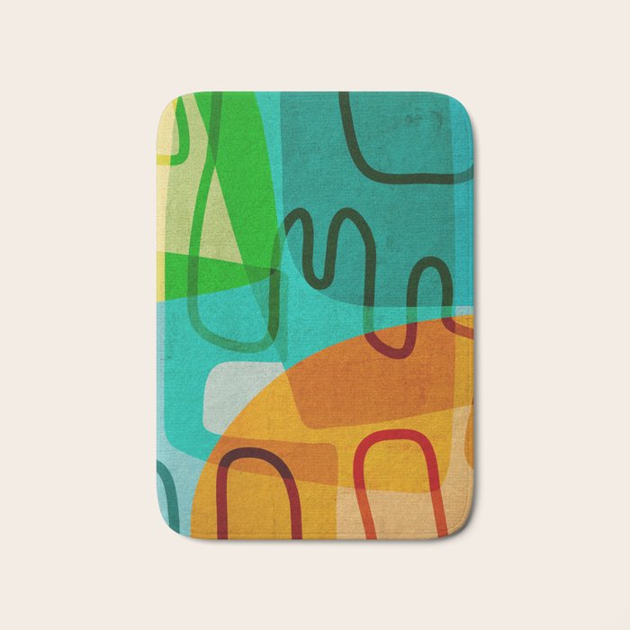 Abstract Modern Turquoise Orange Bath Mat Gallery Image 1