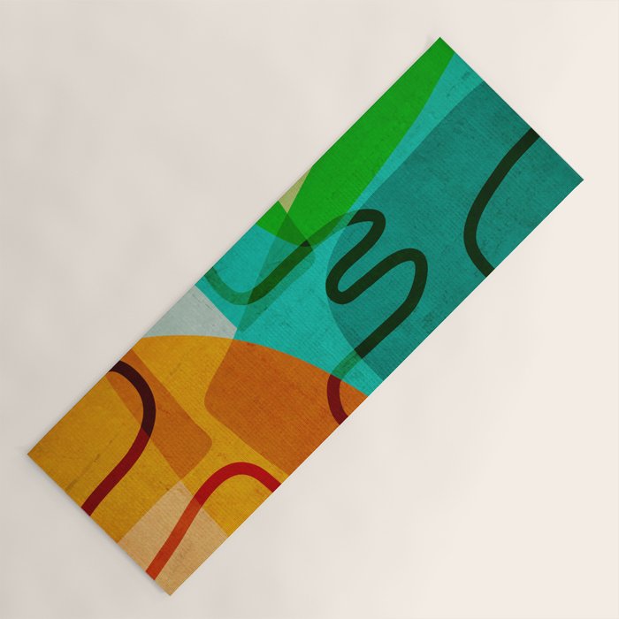 Abstract Modern Turquoise Orange Yoga Mat Gallery Image 1