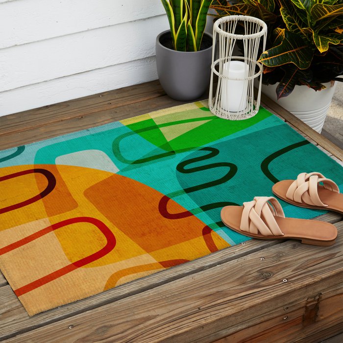 Abstract Modern Turquoise Orange Outdoor Rug Gallery Image 2