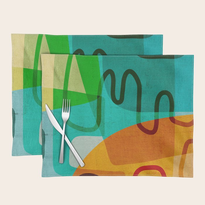 Abstract Modern Turquoise Orange Placemat Gallery Image 1