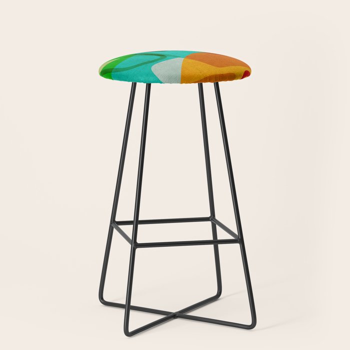 Abstract Modern Turquoise Orange Stool Gallery Image 1