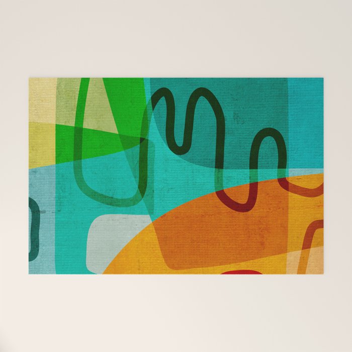 Abstract Modern Turquoise Orange Welcome Mat Gallery Image 1