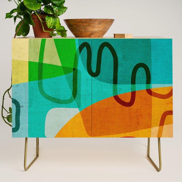Abstract Modern Turquoise Orange Credenza Gallery Image 1