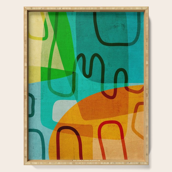 Abstract Modern Turquoise Orange Serving Tray Gallery Image 1