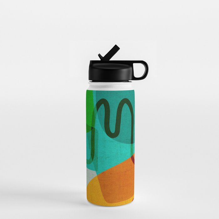 Abstract Modern Turquoise Orange Water Bottle Gallery Image 1