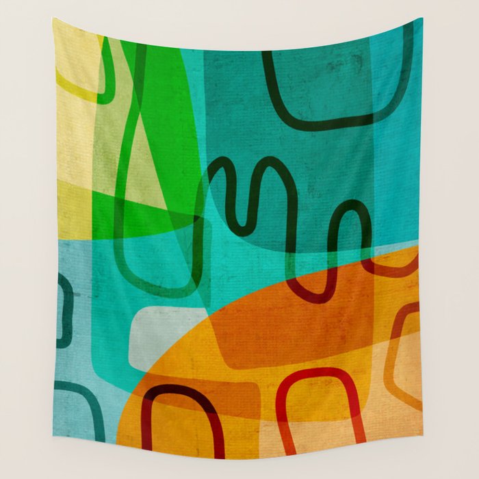 Abstract Modern Turquoise Orange Wall Tapestry Gallery Image 4