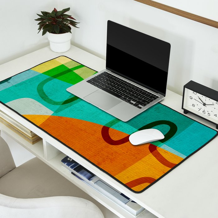 Abstract Modern Turquoise Orange Desk Mat Gallery Image 2
