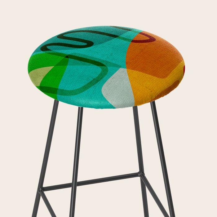 Abstract Modern Turquoise Orange Stool Gallery Image 2