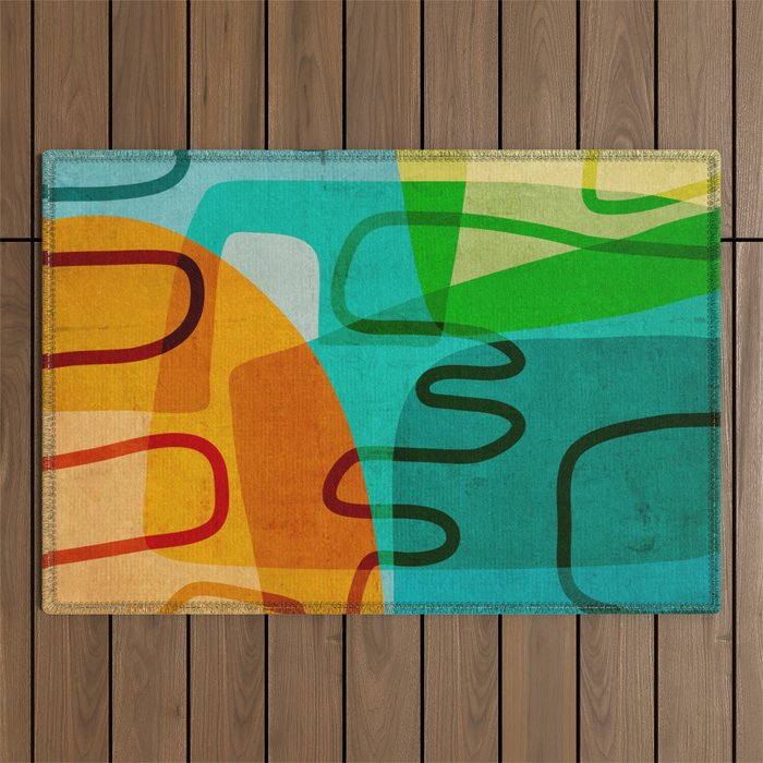 Abstract Modern Turquoise Orange Outdoor Rug Gallery Image 1