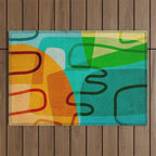 Abstract Modern Turquoise Orange Outdoor Rug Gallery Image 1
