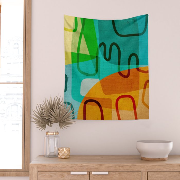 Abstract Modern Turquoise Orange Wall Tapestry Gallery Image 2