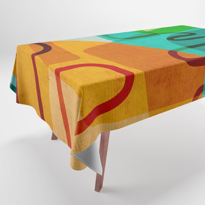 Abstract Modern Turquoise Orange Tablecloth Gallery Image 1