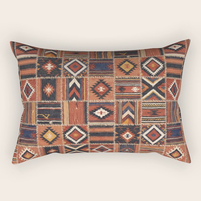 Geometric Tribal Patchwork Rug Design Rectangular Pillow Gallery Image 1