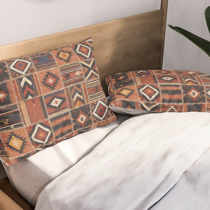 Geometric Tribal Patchwork Rug Design Pillow Sham Gallery Image 2