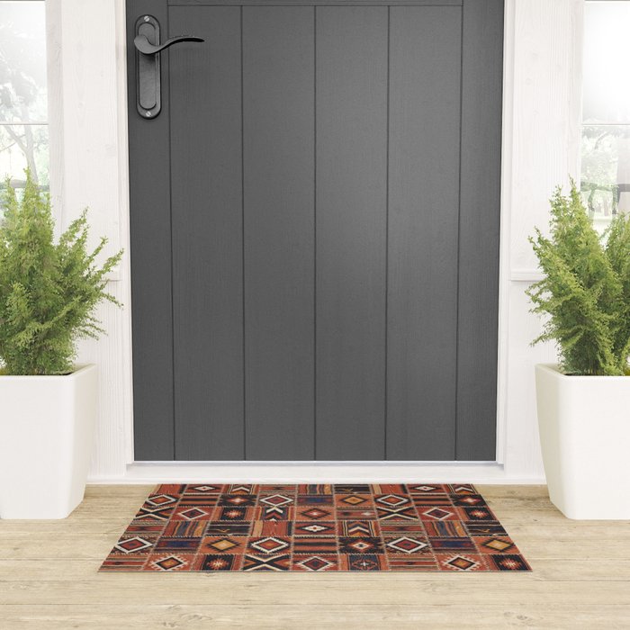 Geometric Tribal Patchwork Rug Design Welcome Mat Gallery Image 3