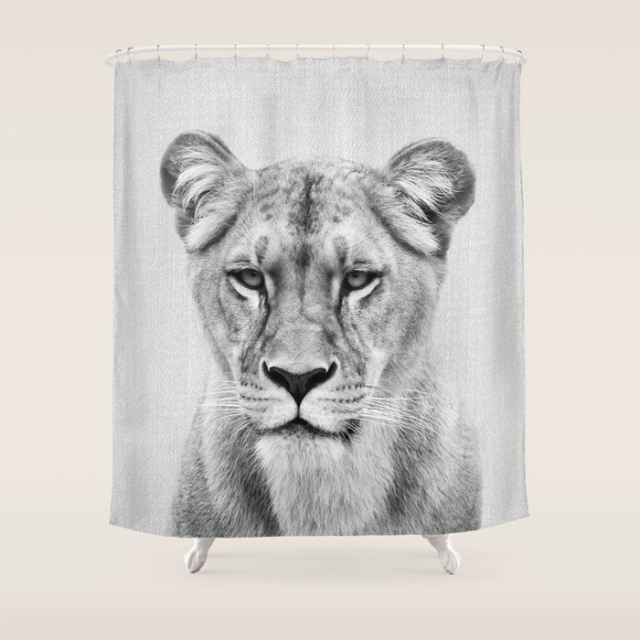 Lioness - Black & White Shower Curtain Gallery Image 1