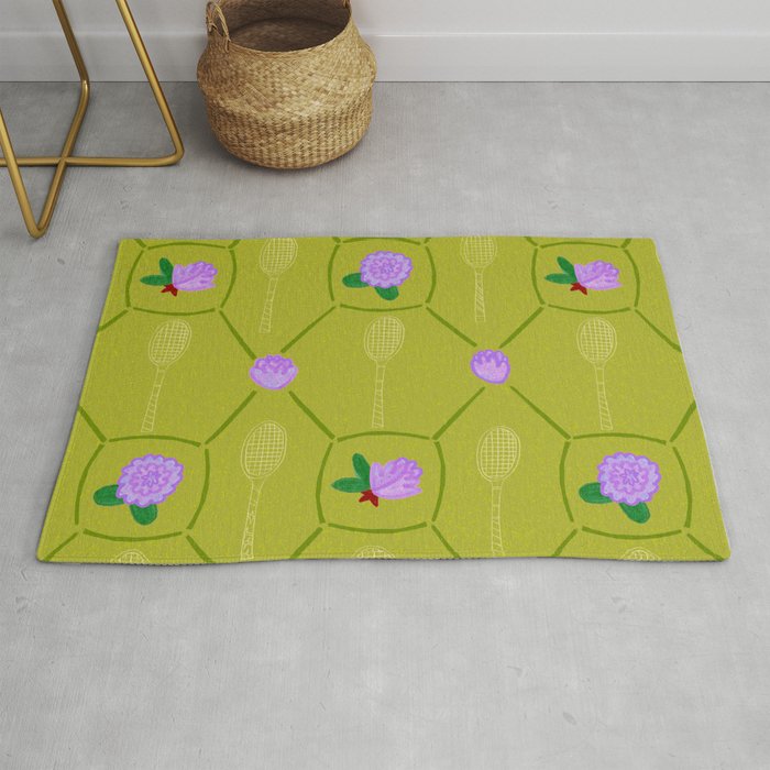 Tennis Rackets & Roses in Lime & Lavender Rug Gallery Image 1