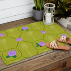 Tennis Rackets & Roses in Lime & Lavender Outdoor Rug Gallery Image 2