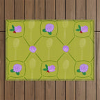 Tennis Rackets & Roses in Lime & Lavender Outdoor Rug Gallery Image 1