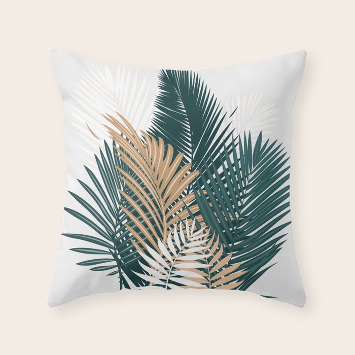 Gold and Green Palm Leaves Throw Pillow Gallery Image 6