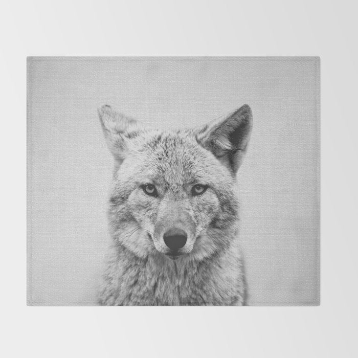 Coyote - Black & White Throw Blanket Gallery Image 2