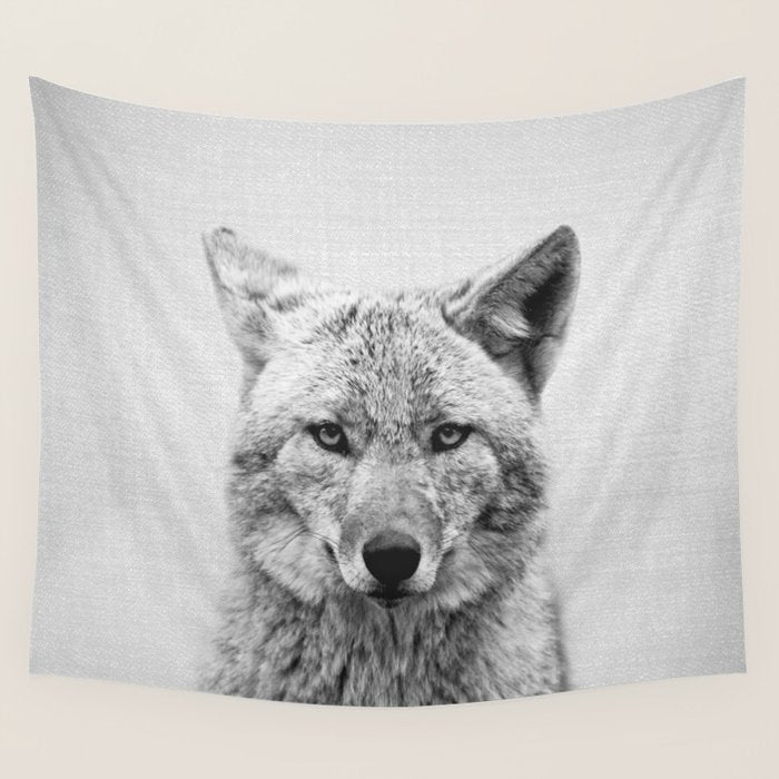 Coyote - Black & White Wall Tapestry Gallery Image 1