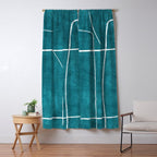 Minimalist Teal White Abstract Artwork Window Curtain Gallery Image 5