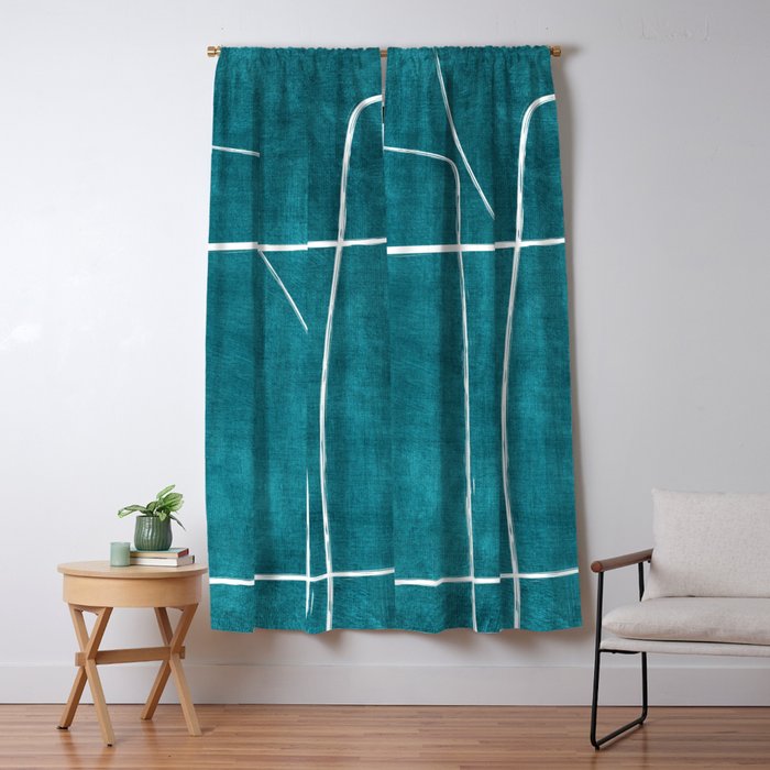 Minimalist Teal White Abstract Artwork Window Curtain Gallery Image 5