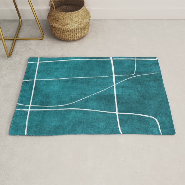 Minimalist Teal White Abstract Artwork Rug Gallery Image 1