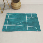 Minimalist Teal White Abstract Artwork Rug Gallery Image 1